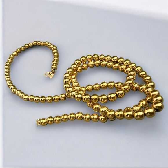 VINTAGE MONET GOLD-TONE BEADED NECKLACE – CLASSIC BOLD STATEMENT PIECE - Picture 9 of 17